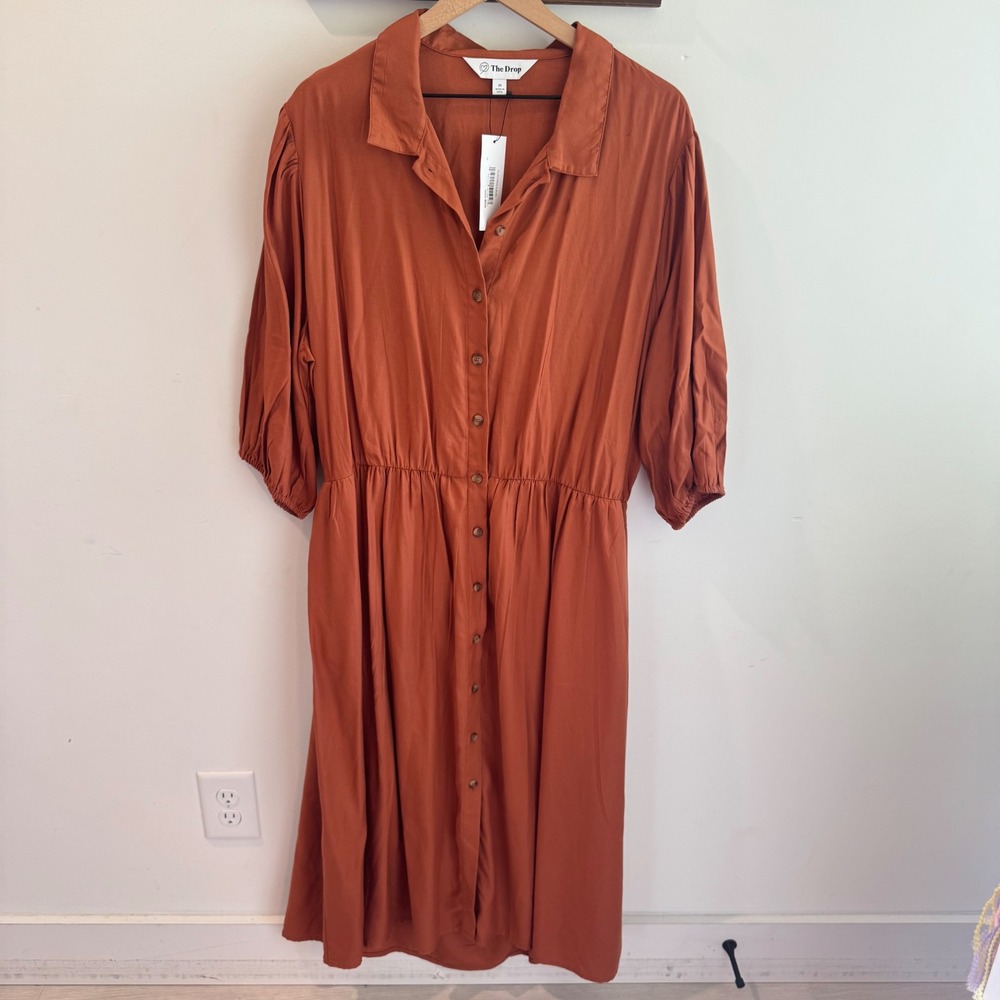 NWT The Drop Ellen Dress Auburn Terracotta Button Front‎ Cutout Midi Dress 2X